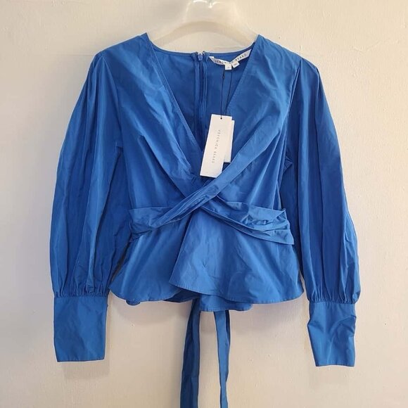 NWT Veronica Beard Women’s Seema Twist Front Taffeta Blouse Bluebell Size 10 - Picture 1 of 10